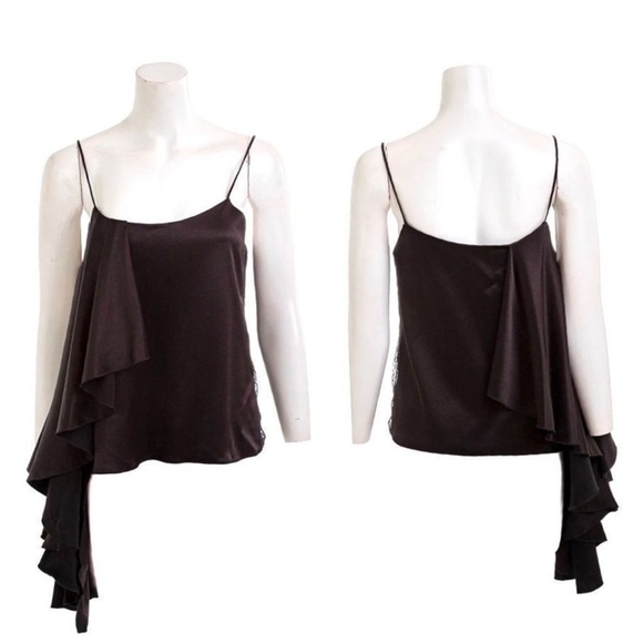 ALICE + Olivia Lelah Asymmetric Draped Satin Crepe Lace insert Camisole NEW - Picture 9 of 10